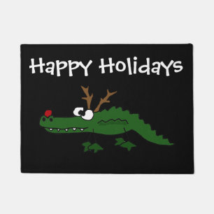 Funny Christmas Alligator as Reindeer Doormat