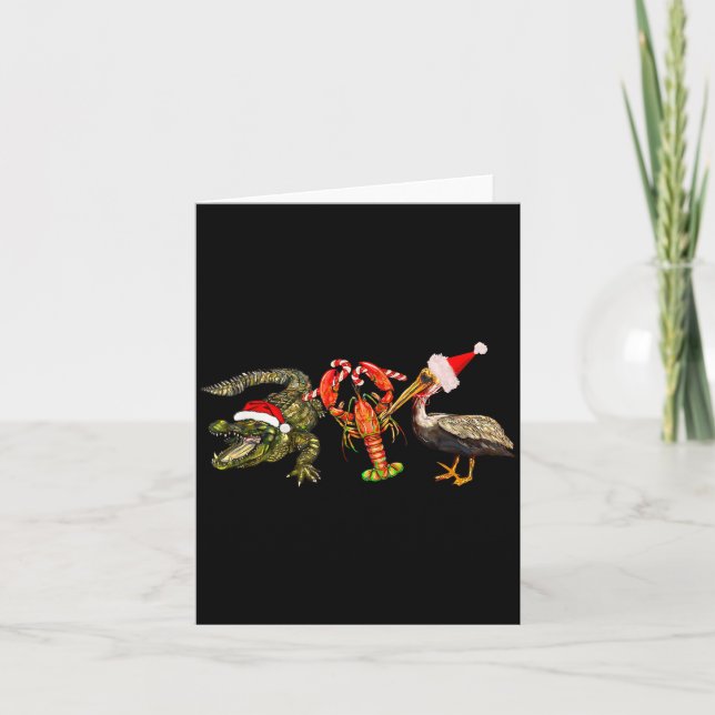 Funny Christmas Alligator Pelican Crawfish Holiday Card (Front)