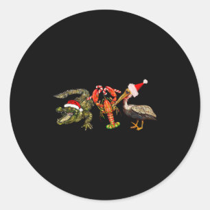 Funny Christmas Alligator Pelican Crawfish Holiday Classic Round Sticker
