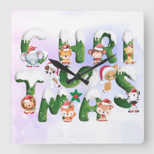Funny Christmas Alphabet With wild Animal    Square Wall Clock