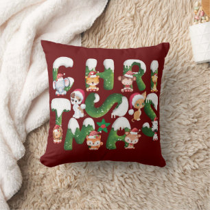 Funny Christmas Alphabet With wild Animal   Throw Pillow