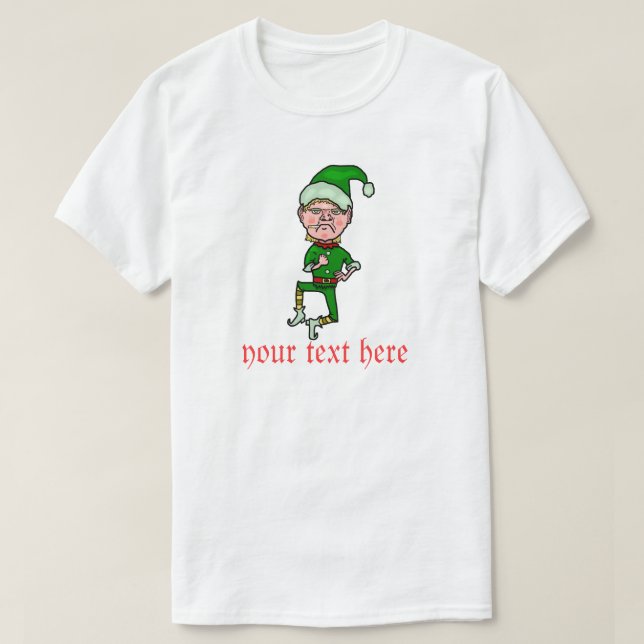 Funny Christmas Angry Elf Personalized Text T-Shirt (Design Front)