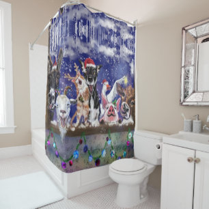 Funny Christmas Animal Farm Shower Curtain
