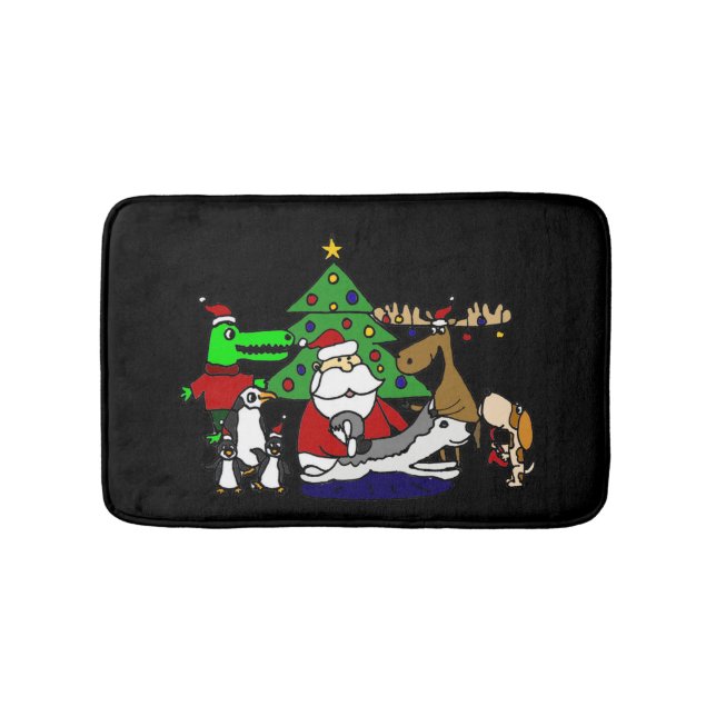Funny Christmas Art with Santa and Friends Bath Mat (Front)