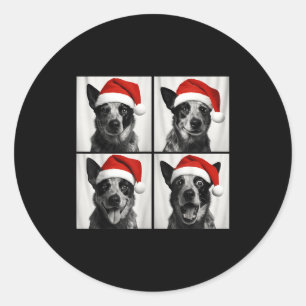 Funny Christmas Australian Cattle Dog Santa Photo Classic Round Sticker