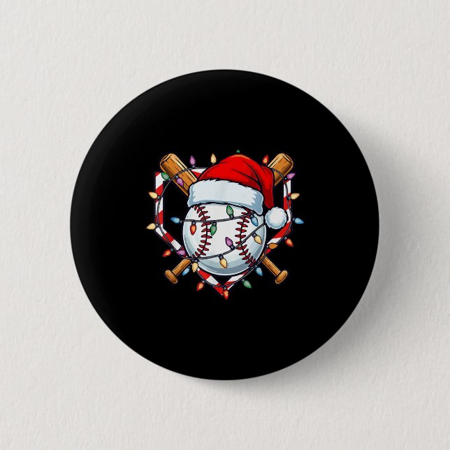 Funny Christmas Baseball Santa Hat For Baseball Pl 2 Inch Round Button (Front)