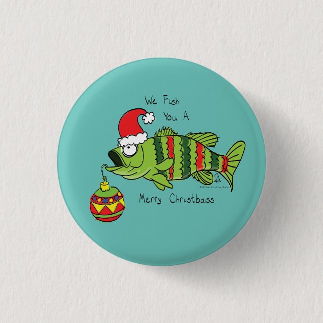 Funny Christmas Bass Fishing Fish Cute Cartoon 1 Inch Round Button (Front)