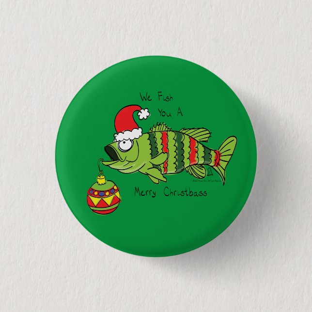 Funny Christmas Bass Fishing Fish Cute Cartoon 1 Inch Round Button (Front)