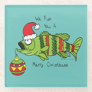 Funny Christmas Bass Fishing Fish Cute Cartoon Glass Coaster