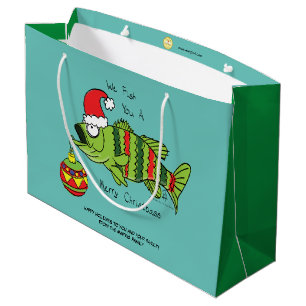 Funny Christmas Bass Fishing Fish Cute Cartoon Large Gift Bag
