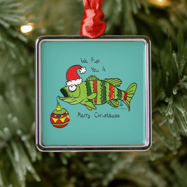 Funny Christmas Bass Fishing Fish Cute Cartoon Metal Ornament (Tree)