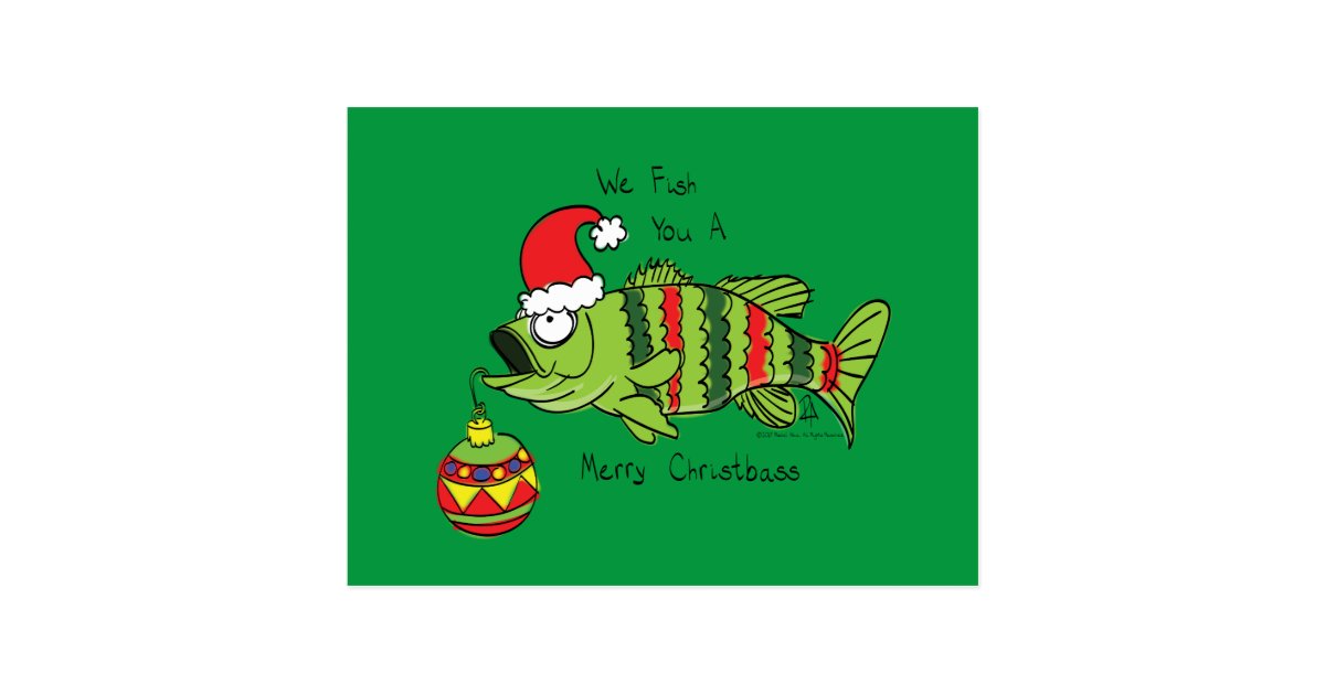 Funny Christmas Bass Fishing Fish Cute Cartoon Postcard