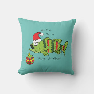 Funny Christmas Bass Fishing Fish Cute Cartoon Throw Pillow