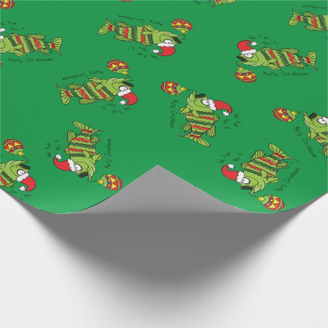 Funny Christmas Bass Fishing Fish Cute Cartoon Wrapping Paper (Corner)