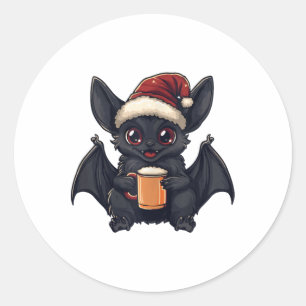 Funny Christmas Bat Animal With Beer Comic Classic Round Sticker