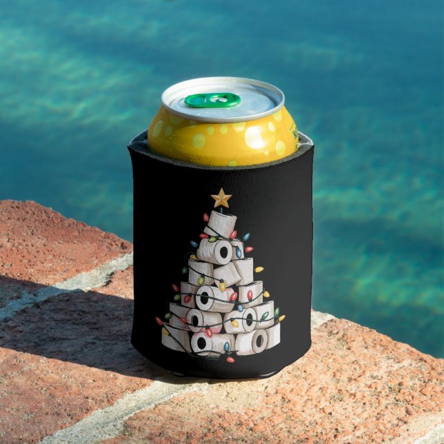 Funny Christmas Bathroom Toilet Paper Tree Humor Can Cooler (In Situ Pool)