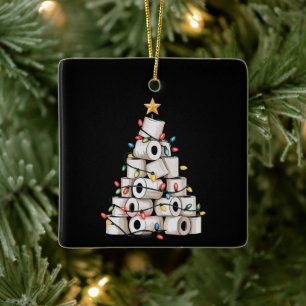 Funny Christmas Bathroom Toilet Paper Tree Humor Ceramic Ornament