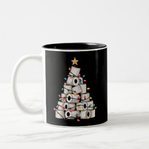 Funny Christmas Bathroom Toilet Paper Tree Humor Two-Tone Coffee Mug