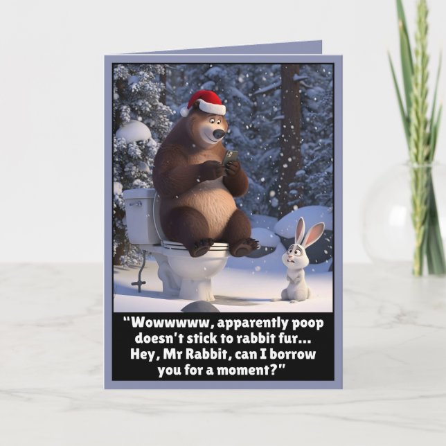 Funny Christmas bear and rabbit card (Front)