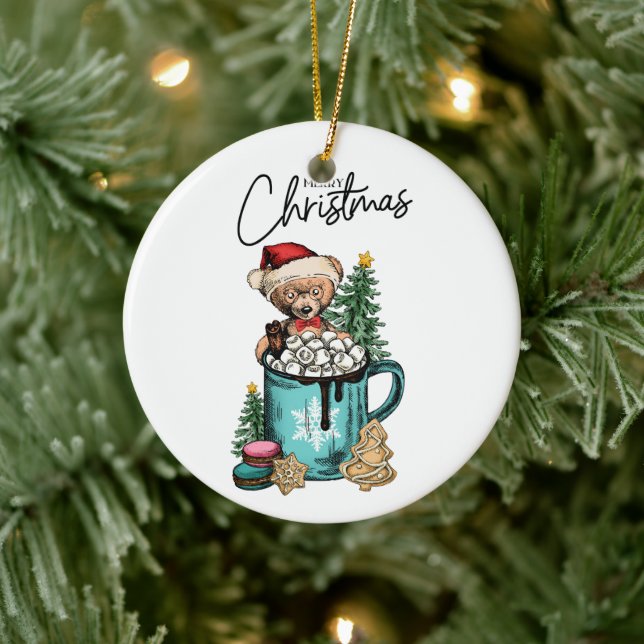 Funny Christmas Bear, Funny Christmas Gift Ceramic Ornament (Tree)