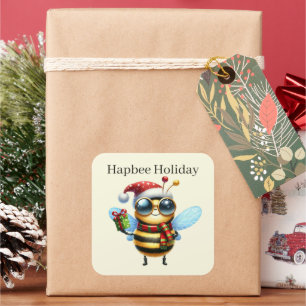 Funny Christmas bee add text  Square Sticker