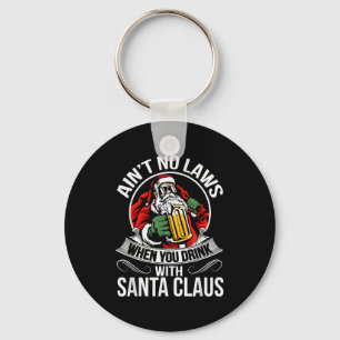 Funny Christmas Beer Drinking With Santa Clause Keychain