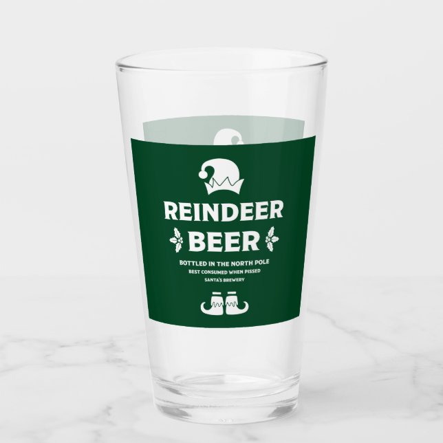 Funny Christmas Beer Labels Glass (Front)