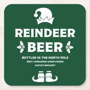 Funny Christmas Beer Labels Square Paper Coaster