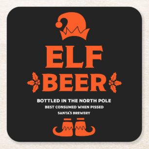 Funny Christmas Beer Labels Square Paper Coaster