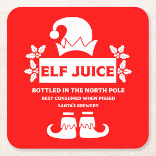 Funny Christmas Beer Labels Square Paper Coaster