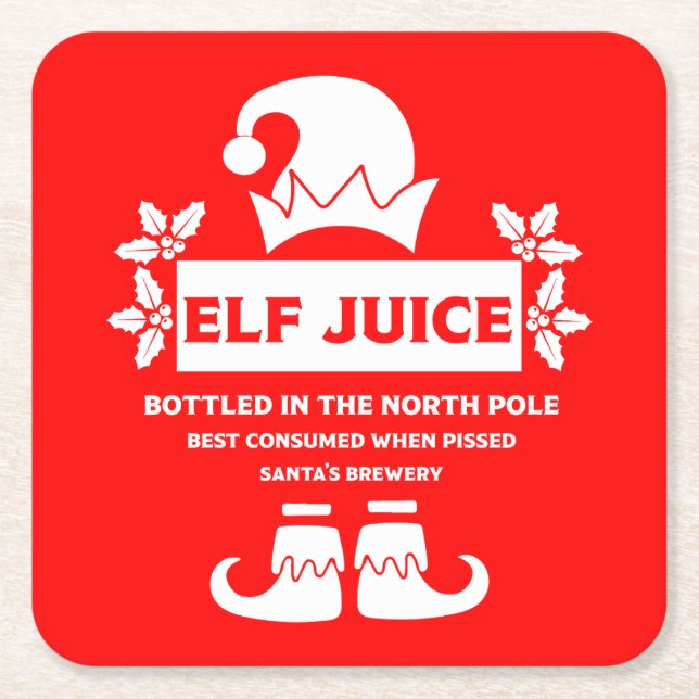 Funny Christmas Beer Labels Square Paper Coaster (Front)