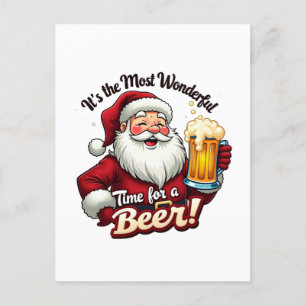 Funny Christmas beer time Santa Holiday Postcard