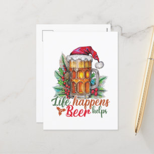 Funny Christmas Beer word art bar Holiday Postcard