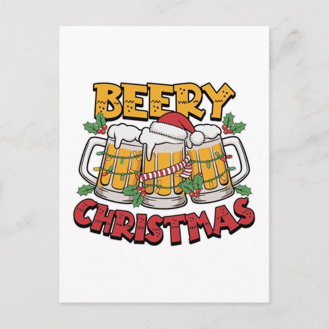 Funny Christmas beer word art  Holiday Postcard (Front)