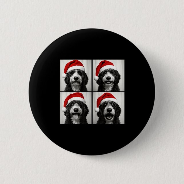 Funny Christmas Bernedoodle Santa Doodle Dog Photo 2 Inch Round Button (Front)
