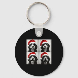 Funny Christmas Bernedoodle Santa Doodle Dog Photo Keychain
