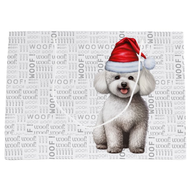 Funny Christmas Bichon Frise Dog Large Gift Bag (Front)