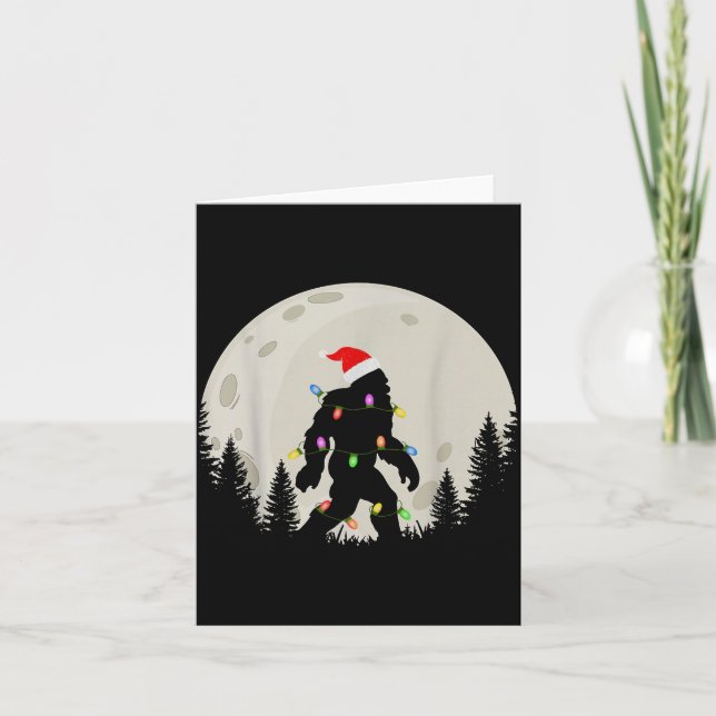 Funny Christmas Bigfoot Santa Hat Moon Sasquatch K Card (Front)
