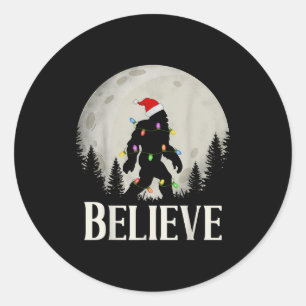 Funny Christmas Bigfoot Santa Hat Moon Sasquatch K Classic Round Sticker