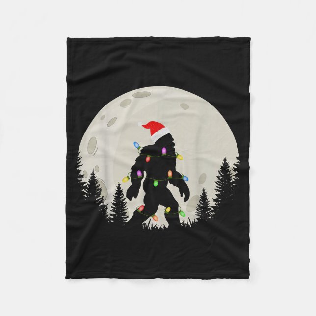Funny Christmas Bigfoot Santa Hat Moon Sasquatch K Fleece Blanket (Front)