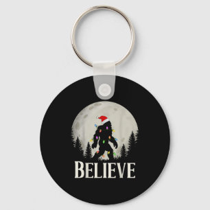 Funny Christmas Bigfoot Santa Hat Moon Sasquatch K Keychain