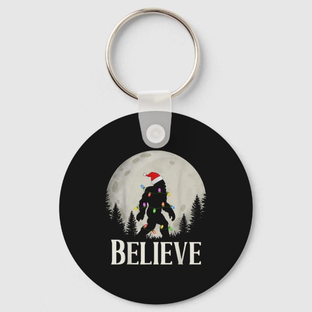 Funny Christmas Bigfoot Santa Hat Moon Sasquatch K Keychain (Front)