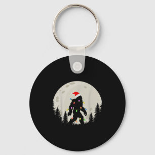 Funny Christmas Bigfoot Santa Hat Moon Sasquatch K Keychain