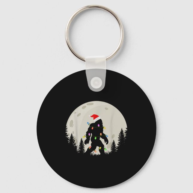 Funny Christmas Bigfoot Santa Hat Moon Sasquatch K Keychain (Front)