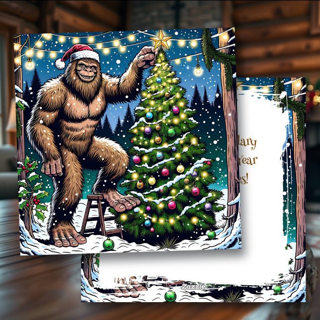 Funny Christmas Bigfoot Sasquatch Personalized Holiday Card (Creator Uploaded)