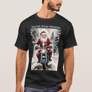 Funny Christmas Biker Santa Riding A Motorcycle T-Shirt