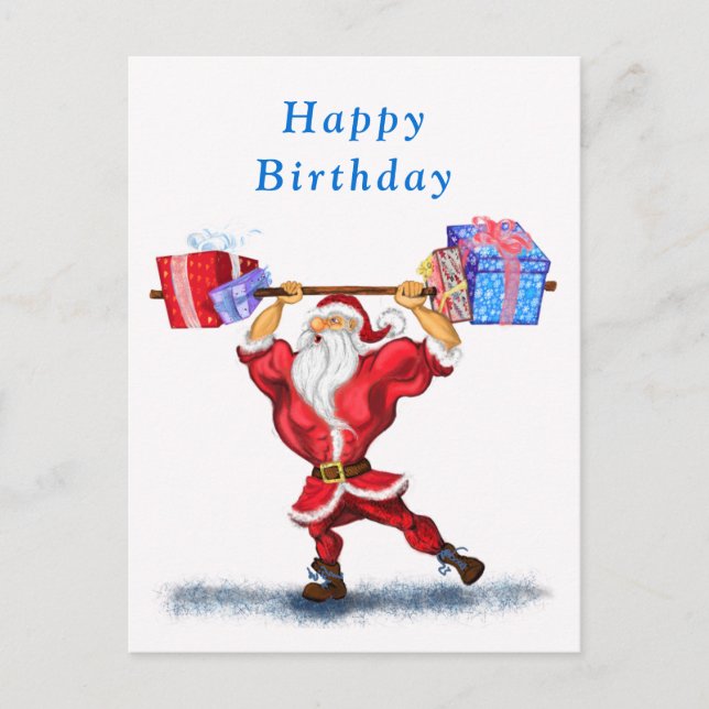Funny Christmas Birthday Card Fitness Santa Claus (Front)