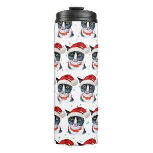 Funny Christmas Black and White Cat Watercolor Thermal Tumbler
