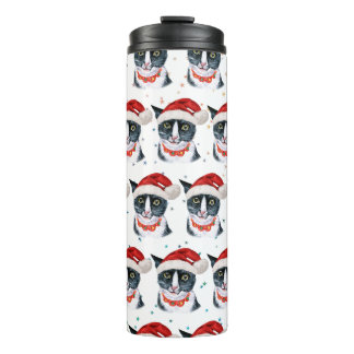 Funny Christmas Black and White Cat Watercolor Thermal Tumbler