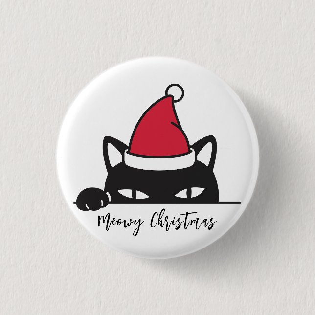 Funny Christmas Black Cat 1 Inch Round Button (Front)